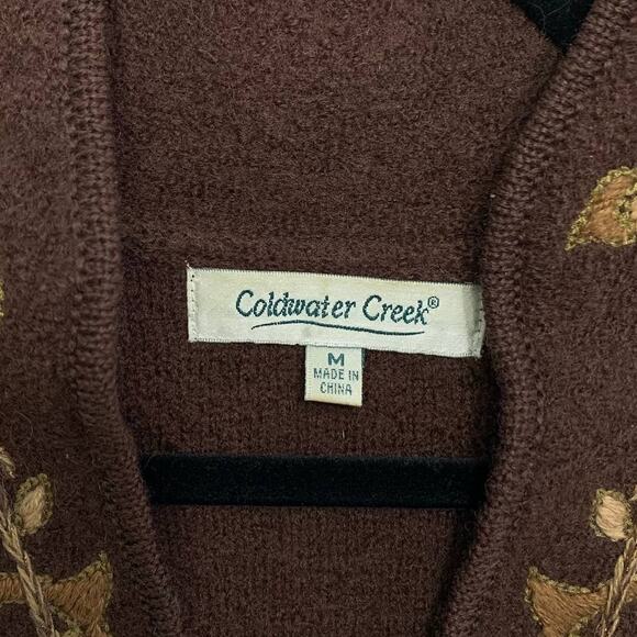 Coldwater Creek Wool Embroidered Brown Long Full Zip Coat Women's Sz M Brown - Picture 4 of 7